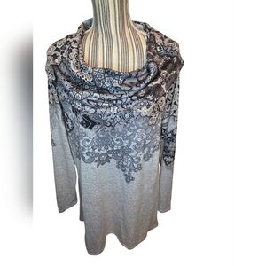 Cactus+Pearl Elegant Gray and Black Lace Patterned Top Size XXL